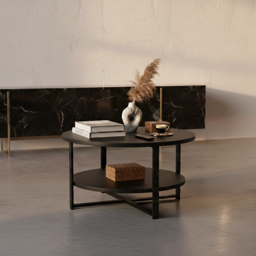 STOLIK KAWOWY Metalowy Blat Czarny Płyta MDF  STK-920